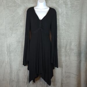Widow Black Dress Witchy Handkerchief Asymmetrical Hem Babydoll Whimsigoth Sz L